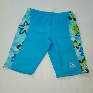 Tuga Girls Jammer Swim Short Blue Floral Side Panels Size 4/5 Sun Protection‎